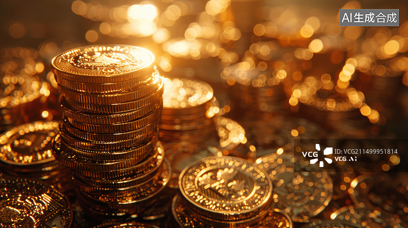 【AI数字艺术】桌子上的金币特写镜头图片素材