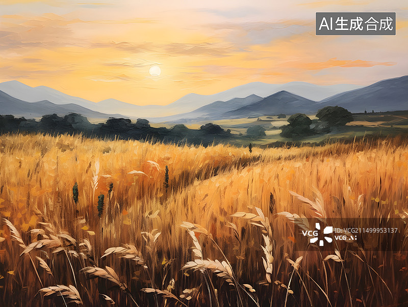 【AI数字艺术】油画麦田图片素材