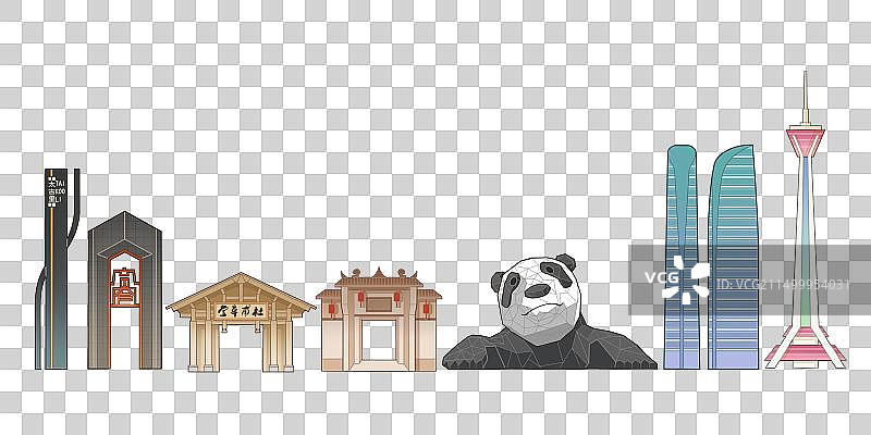成都地标建筑手绘卡通插画图片素材