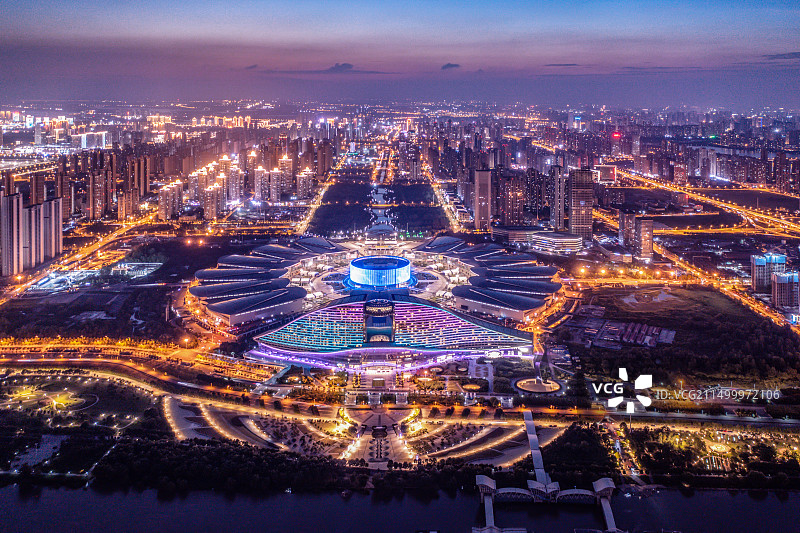 武汉市汉阳区国博中心城市夜景航拍图片素材