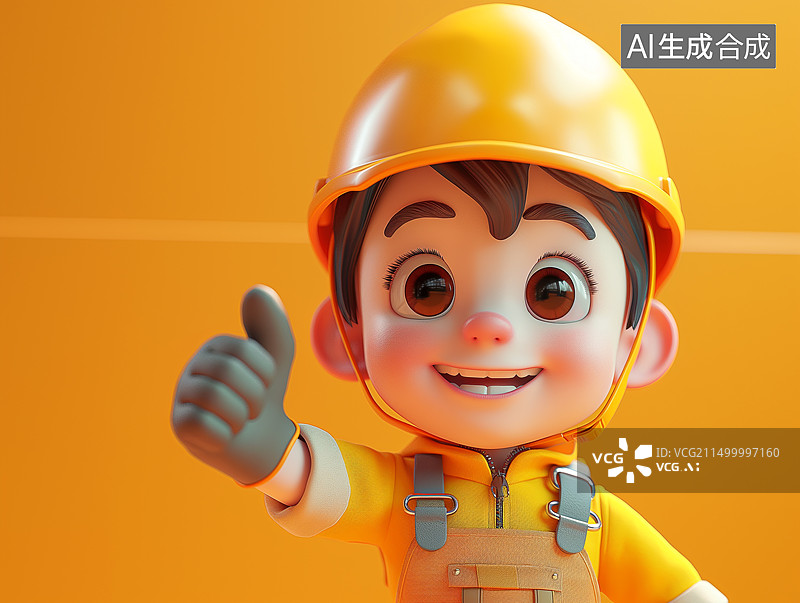 【AI数字艺术】头戴安全帽的可爱3D小工人图片素材