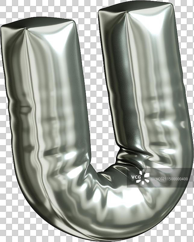 逼真的3d字体金属质感立体气球字母U图片素材