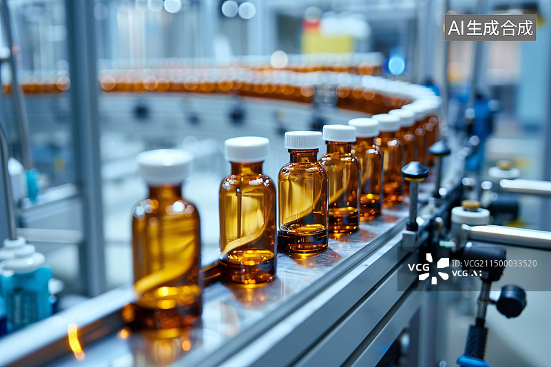 【AI数字艺术】药丸制造厂输送系统医疗保健健康概念插图图片素材
