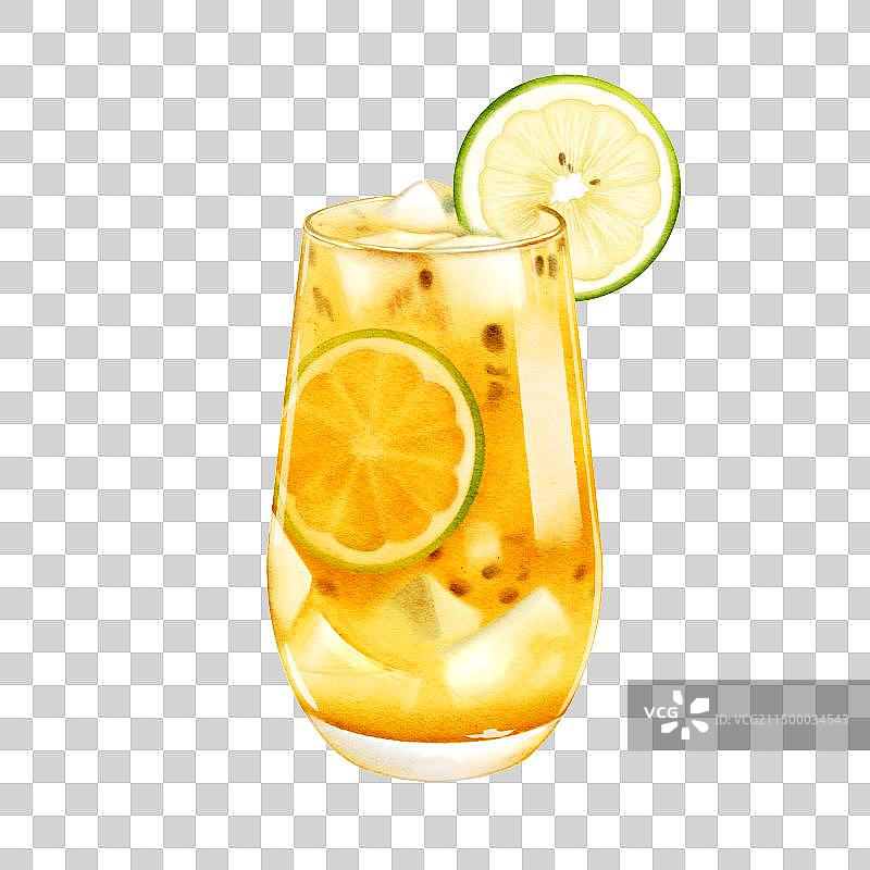 水彩百香果青柠冰粉蜂蜜酒图片素材