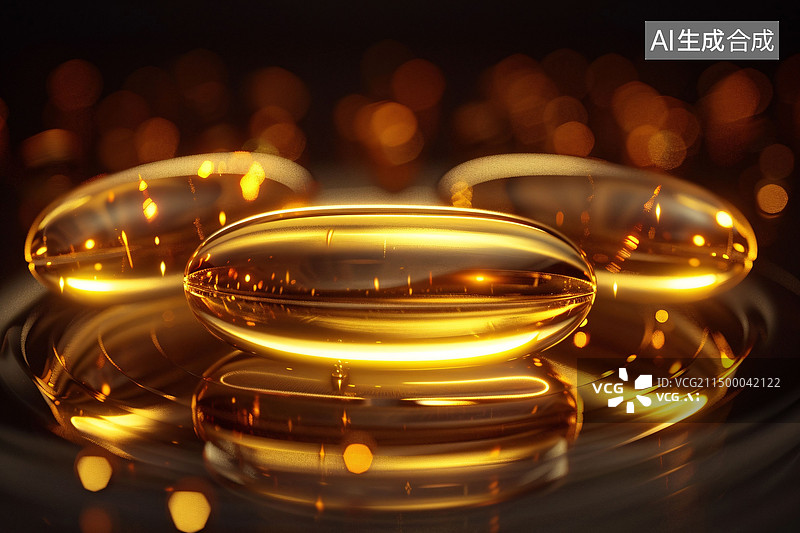 【AI数字艺术】金色胶囊药物维生素D鱼油医疗健康概念插图图片素材