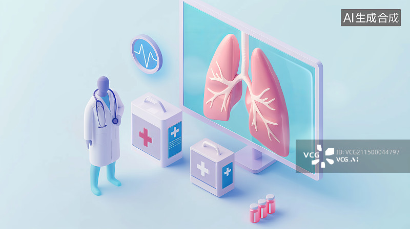 【AI数字艺术】3D肺部健康医疗概念背景图片素材