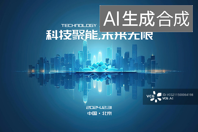 【AI数字艺术】蓝色科技未来城市变换几何数字化展板图片素材