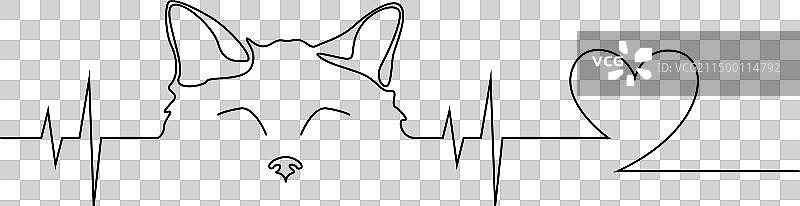 线条猫咪：猫耳朵和脉搏图片素材