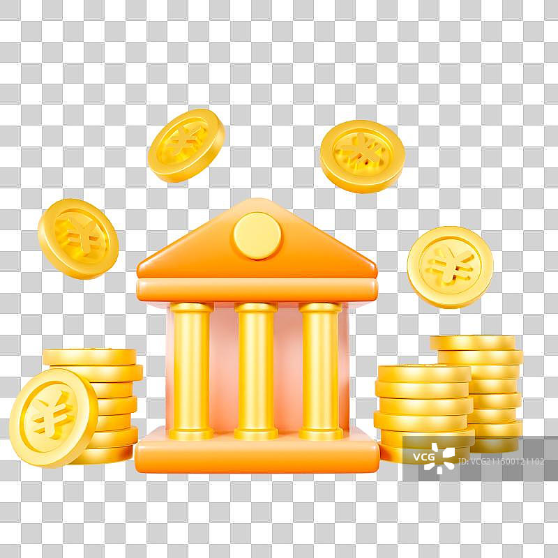 3D立体微软玻璃风银行图标金币投资理财上涨箭头金融元素图片素材