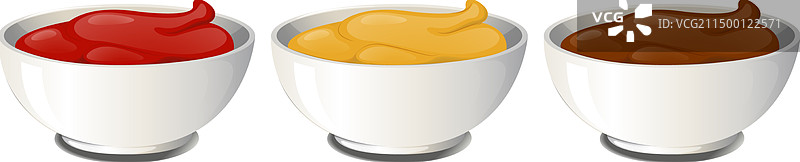 三碗番茄酱芥末酱巧克力图片素材