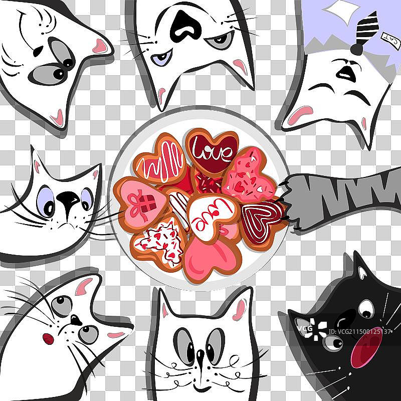 情人节可爱猫咪心形贺卡图片素材