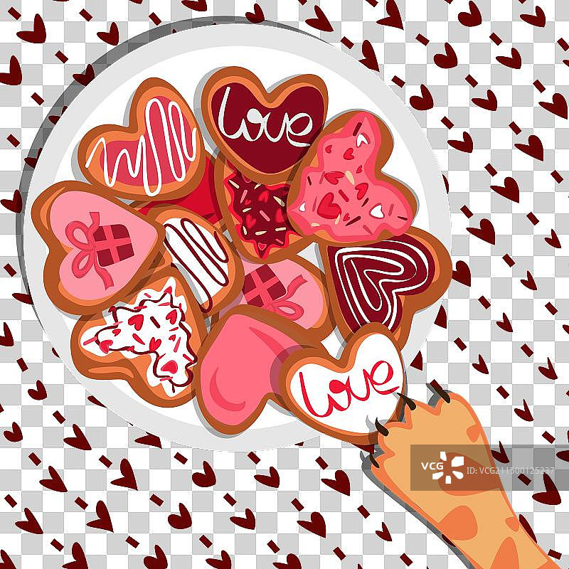 情人节快乐猫爪和饼干卡片图片素材