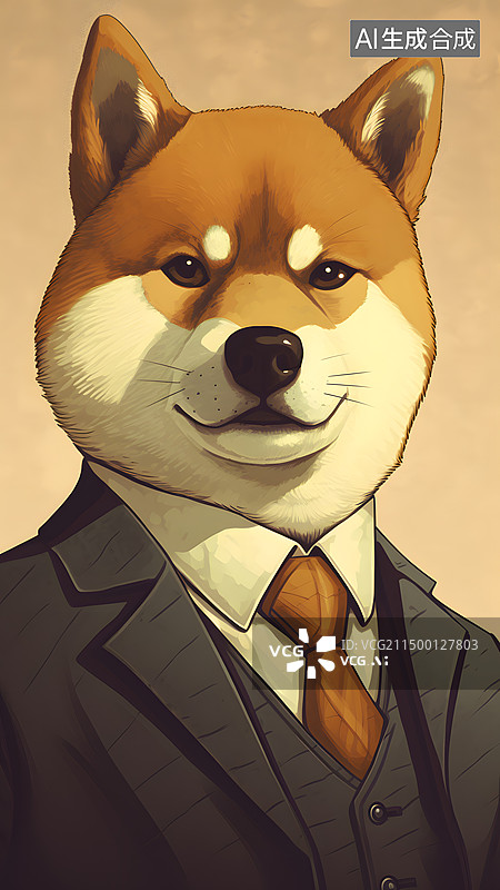 【AI数字艺术】穿西装的柴犬图片素材