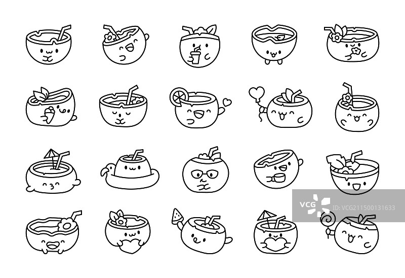 可爱的笑脸椰子鸡尾酒彩页图片素材