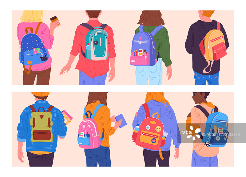 背着背包的青少年学生（背面）图片素材