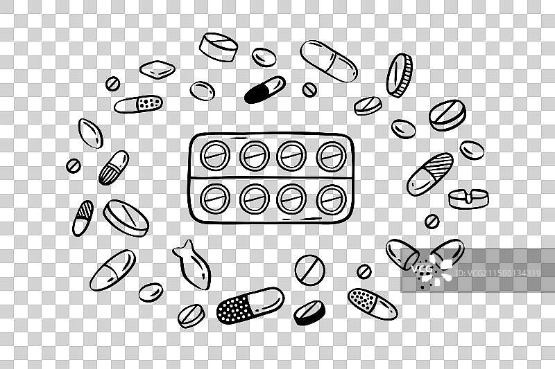 胶囊和维生素涂鸦草图图片素材