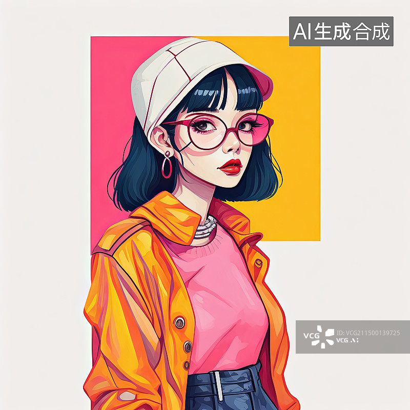 【AI数字艺术】时尚女性现代风格扁平插画图片素材