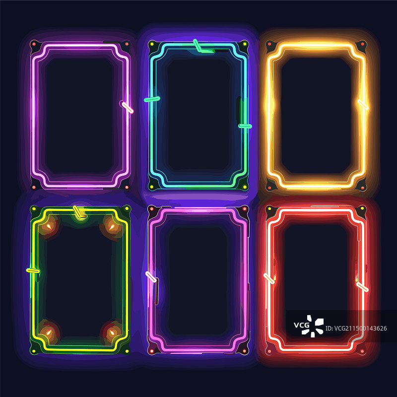 六个鲜艳的霓虹灯矩形发光图片素材