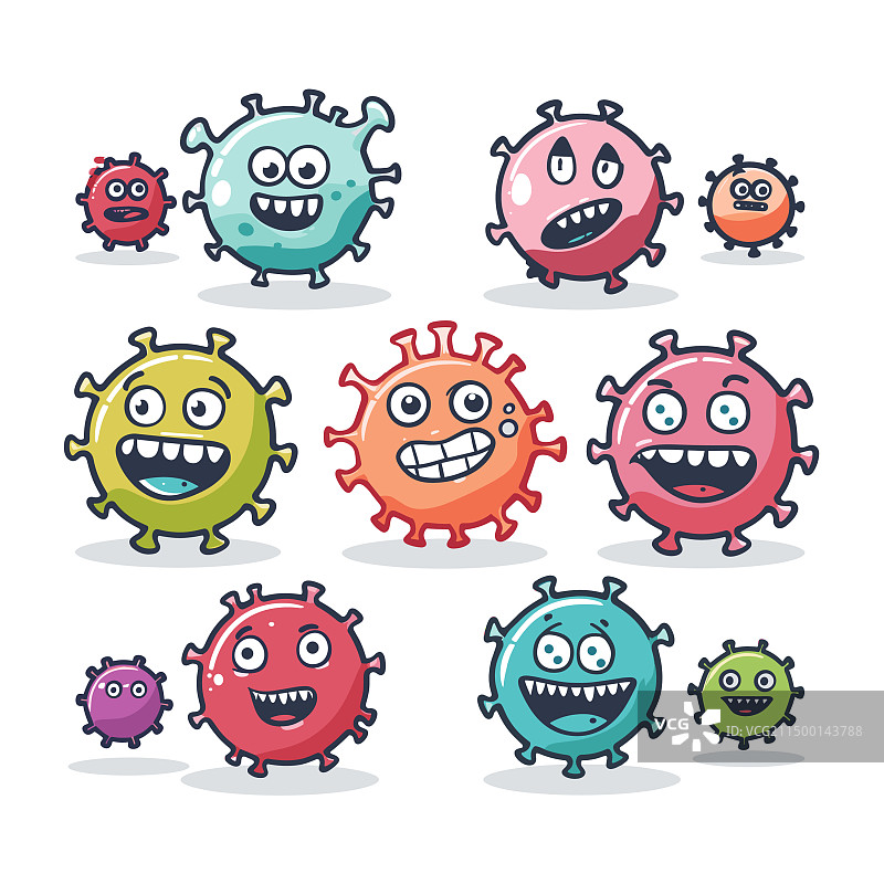 卡通病毒角色多样表情图片素材