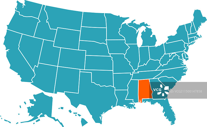 美国地图，突出显示亚拉巴马州地图图片素材