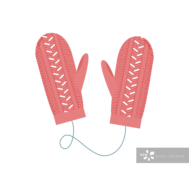 绳子上带白色图案的红色针织手套图片素材