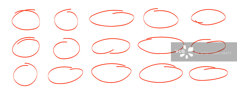 手绘椭圆涂鸦红色笔触线条集合图片素材