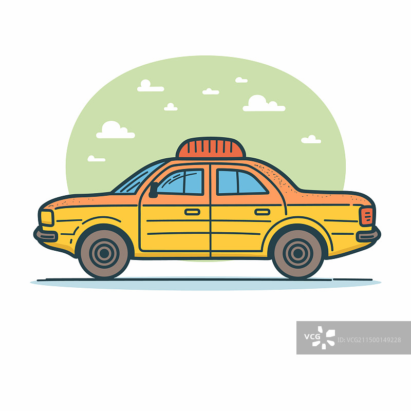 城市黄色出租车侧视图图片素材
