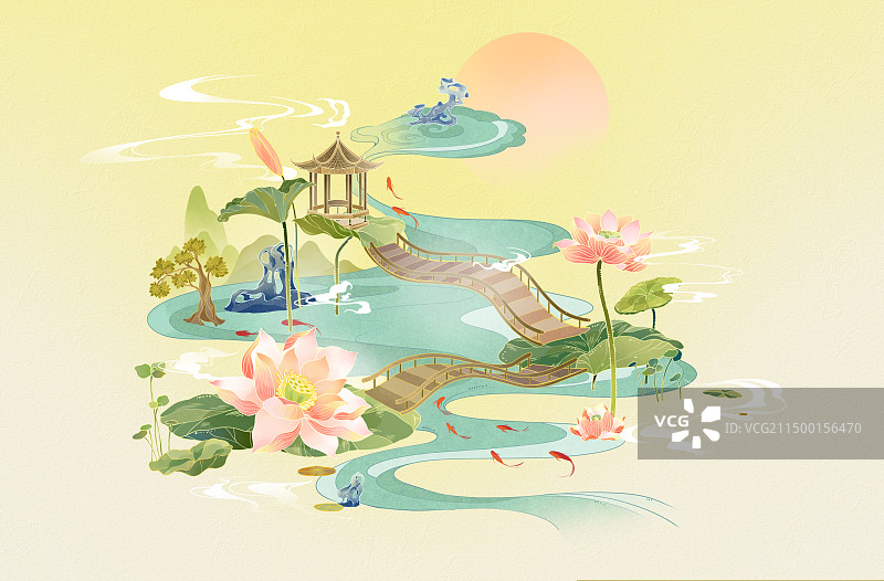 国风插画之二十四节气夏至图片素材