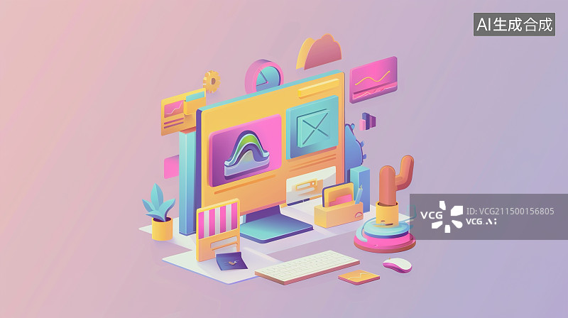 【AI数字艺术】计算机 信息  办公空间图片素材