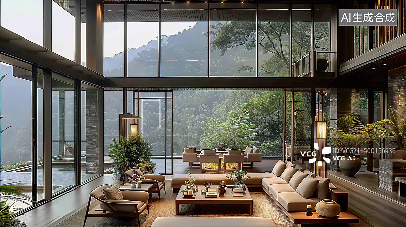 【AI数字艺术】现代豪华样板房内部客厅图片素材