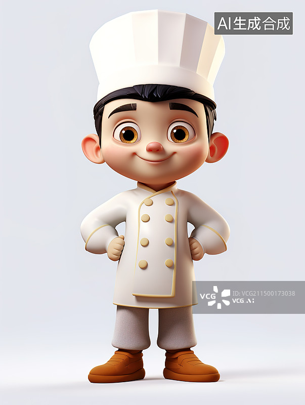 【AI数字艺术】纯色背景下的3D厨师小人全身像卡通形象图片素材