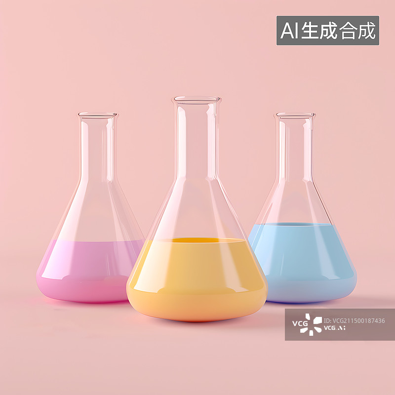 【AI数字艺术】实验室玻璃器皿三维元素图片素材