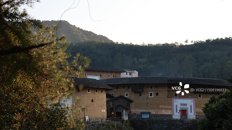福建龙岩永定土楼群初溪土楼群全景多视角图片素材