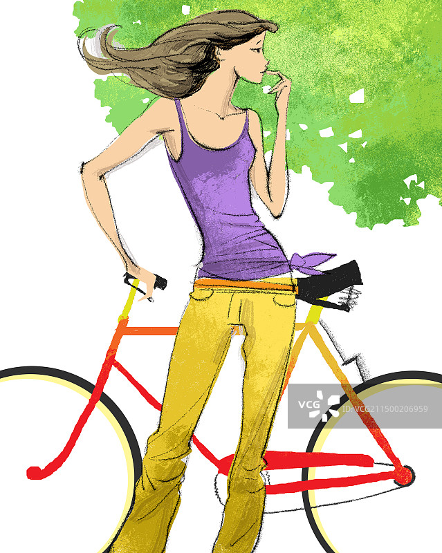 美丽的女孩，夏天骑车运动图片素材