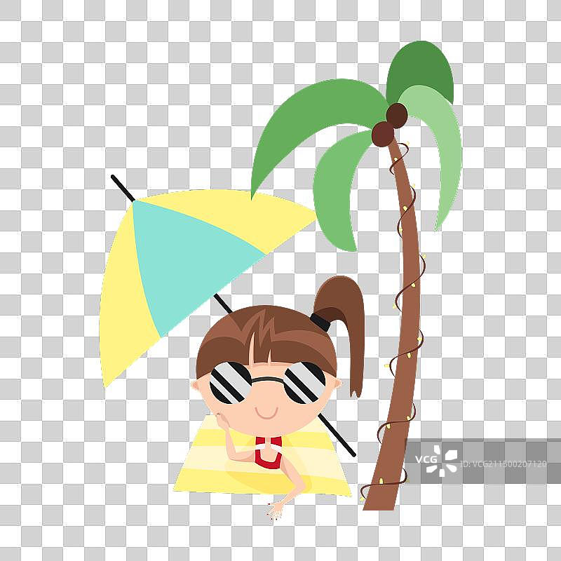 正在日光浴的小女孩图片素材