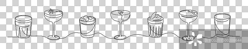 酒精鸡尾酒连续单线绘画图片素材