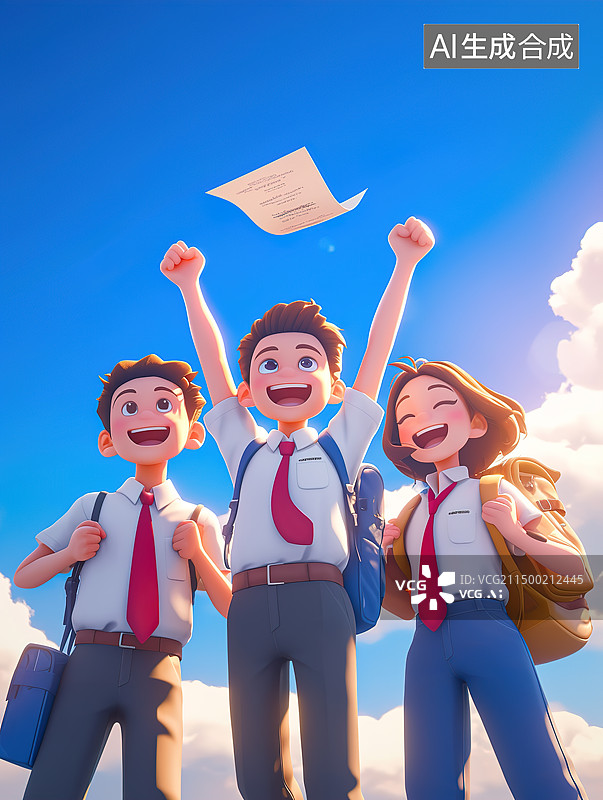 【AI数字艺术】高中生欢呼高考加油高考必胜图片素材