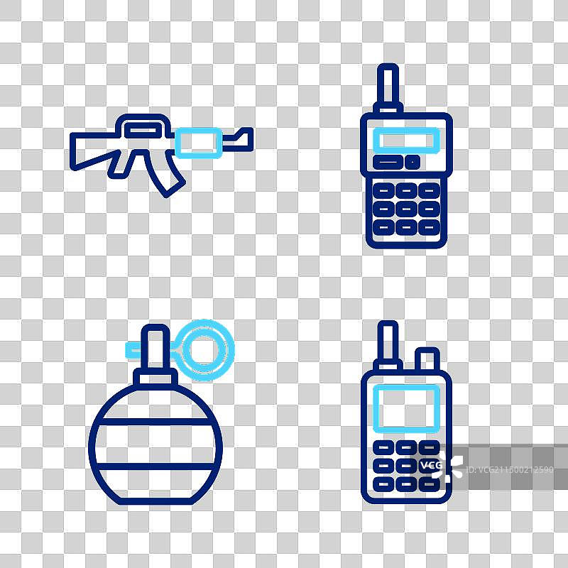 对讲机手榴弹和M16A1线条组合图片素材