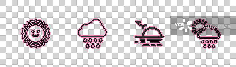 日落多云有雨太阳线条组合图片素材