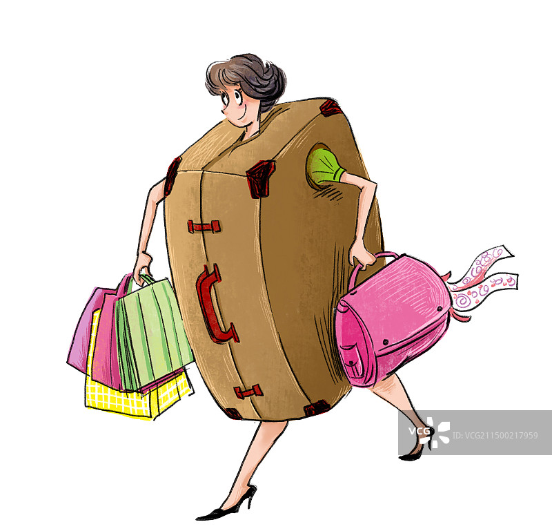 匆忙收拾旅行行李箱的可爱女性图片素材