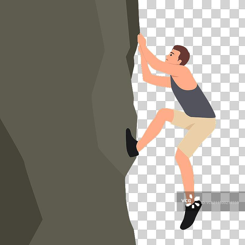 年轻男人攀爬石灰岩墙壁图片素材