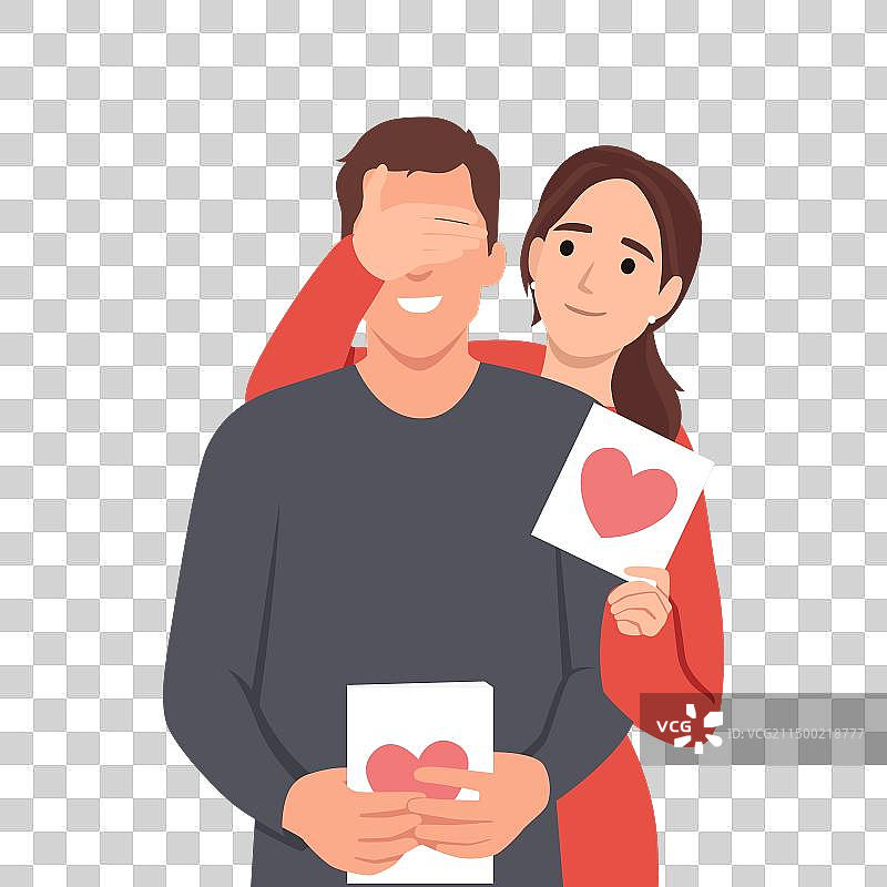 年轻女人遮盖伴侣让男人惊讶图片素材