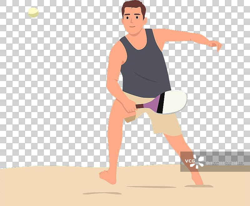 年轻男人在海滩上打板式网球图片素材