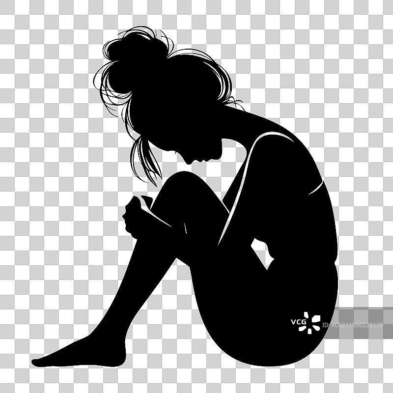 心情不好的沮丧女孩剪影图片素材