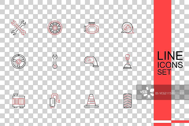 汽车轮胎车轮交通锥消声器组合图片素材