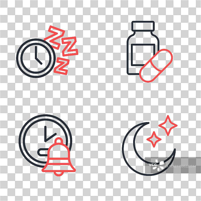 线条集合：安眠药、闹钟、月亮和星星图片素材