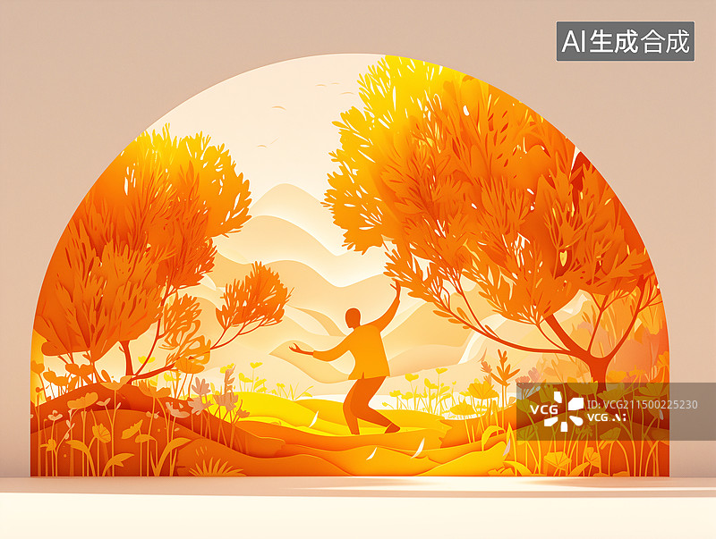 【AI数字艺术】一位男性在公园的树林下打太极3D插画图片素材