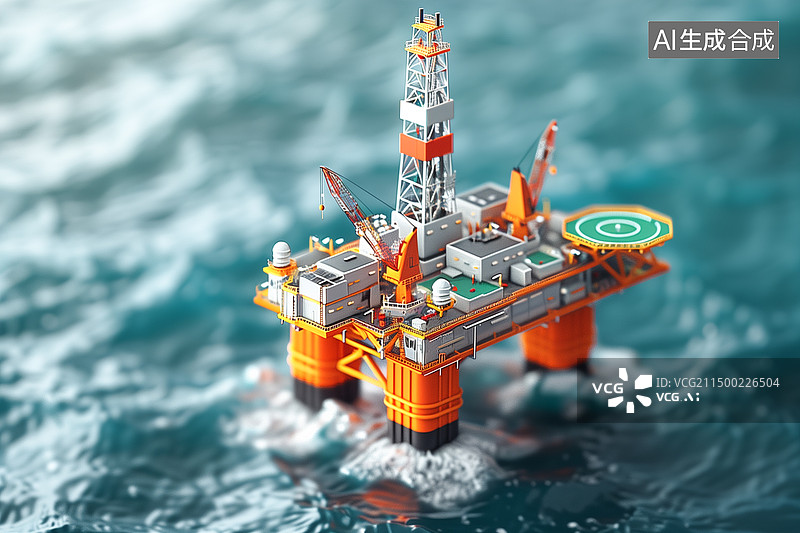 【AI数字艺术】3D海水石油钻井平台图片素材