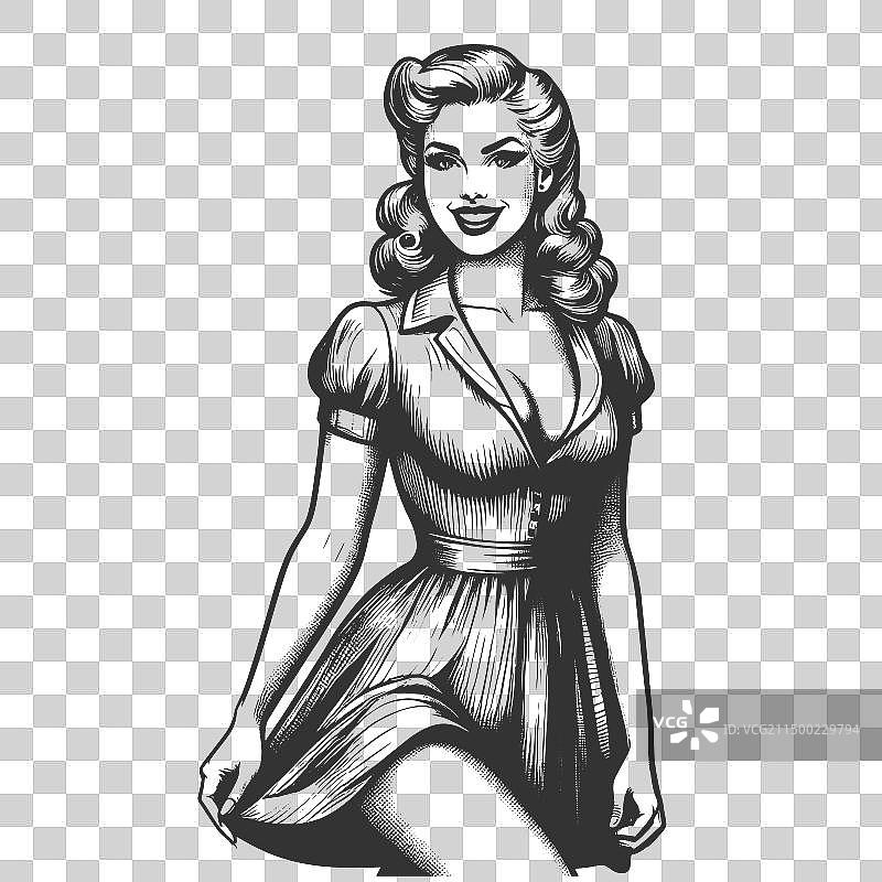 复古波普艺术微笑女性雕刻图片素材