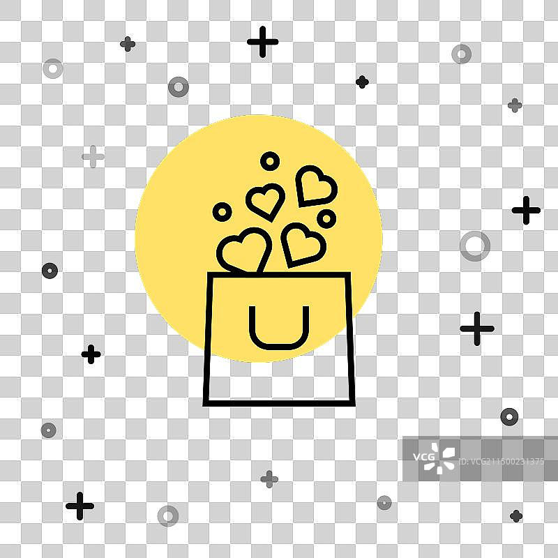 黑色线条爱心购物袋图标图片素材